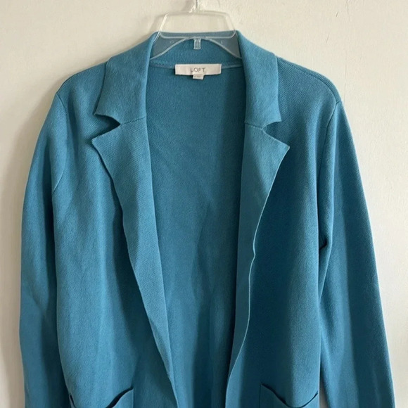 LOFT cotton Blue Open Knit Sweater Blazer cardigan size M - Picture 3 of 7